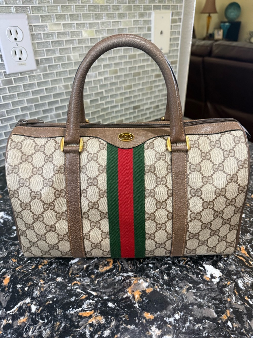 Gucci Ophidia GG Supreme Satchel 
with Sherryline Stripe